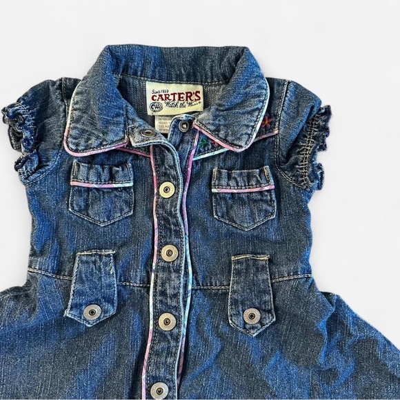 Vintage Carter's Blue Denim Baby Girl Dress Size 6-9 Months - Picture 2 of 6